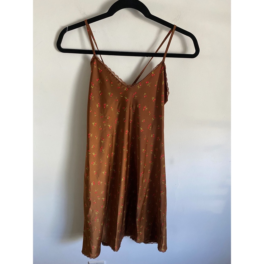 Brown Slip Dress With Cherries 90' Y2K Grunge